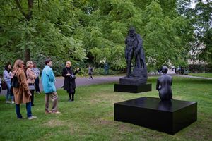 Matthew Darbyshire, _Hercules Meets Galatea_ (2022). Courtesy Herald St Installation kindly sponsored by Selfridges. Frieze Sculpture, The Regent's Park, London (14 September–13 November 2022). Courtesy Frieze.